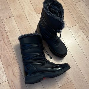Winter Rain Boots Lined Faux Fur Patent Trim Size 8 Warm Comfy Ladies Boots